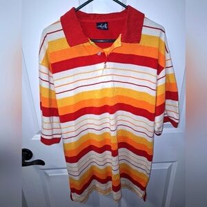 A Delf multicolored striped men's Polo shirt in a size XL.